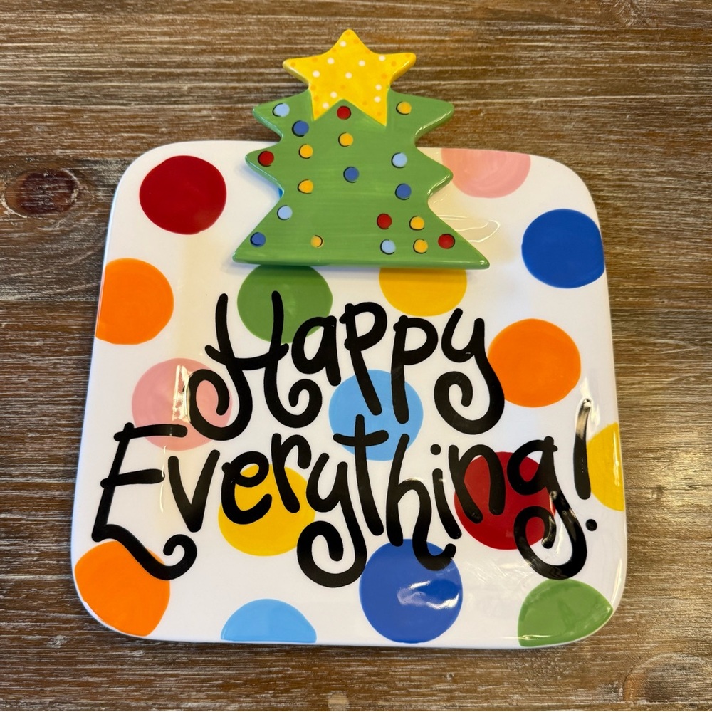 RETIRED COTON COLORS HAPPY EVERYTHING PLATTER W. CHRISTMAS TREE ATTACHMENT